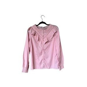 Vintage Inspired Pink Ruffled Collar Smocked Sleeve Victorian Pin tucked Top SzL